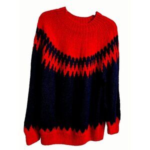 Handmade Woven Knit Unisex Winter Ski Sweater Size XXL - 2XL Pullover Red Navy
